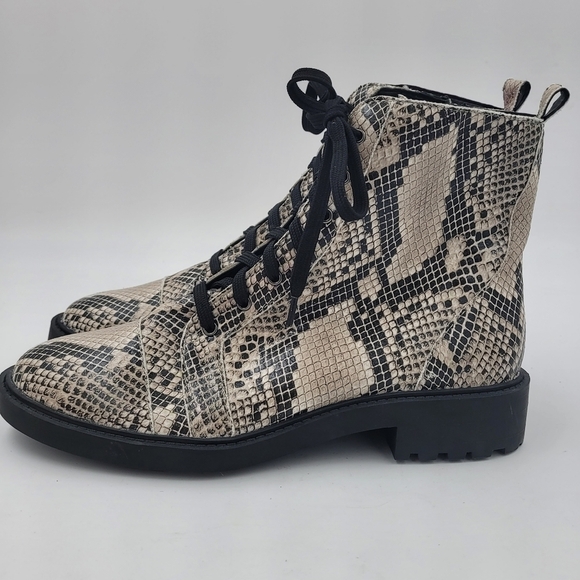 NWT Linea Paolo Women's Trinity Cream Snake Print Leather Combat Boots Size 9.5 - Picture 6 of 12